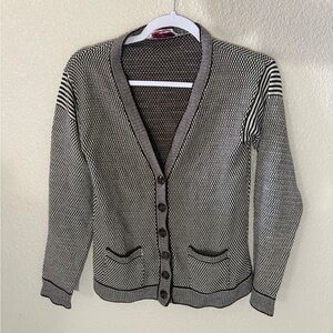 Vintage Jean Nicolas Women's Brown and White Knit Cardigan Sweater Size Small